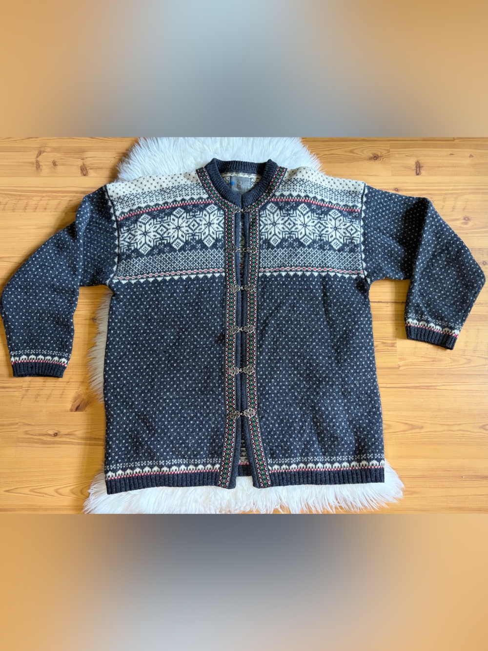 Squaw Valley Nordic Style Wool Cardigan Sweater Large